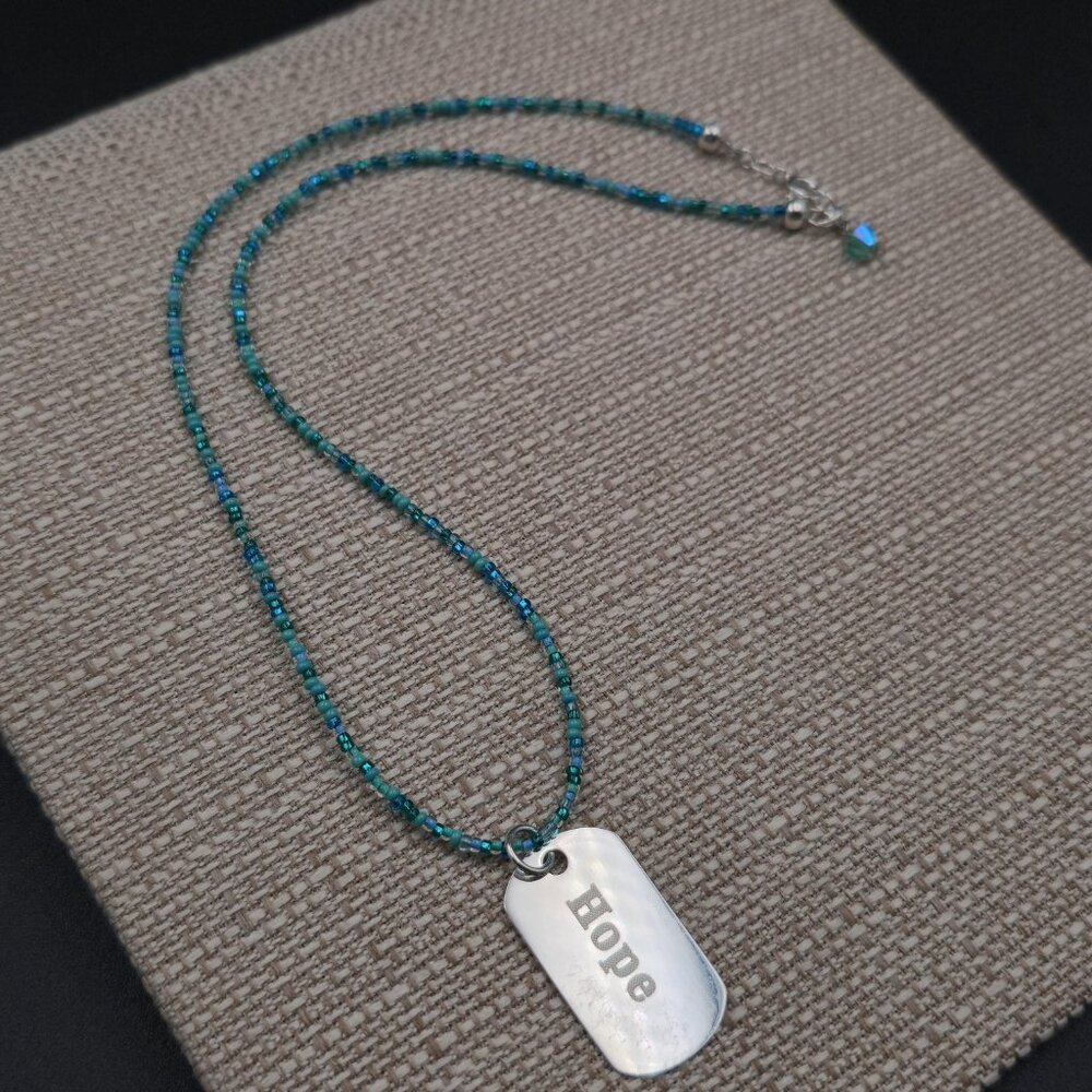 20 Inch Sterling Silver Blue Beaded Hope Pendant Necklace B930 - Picture 2 of 6